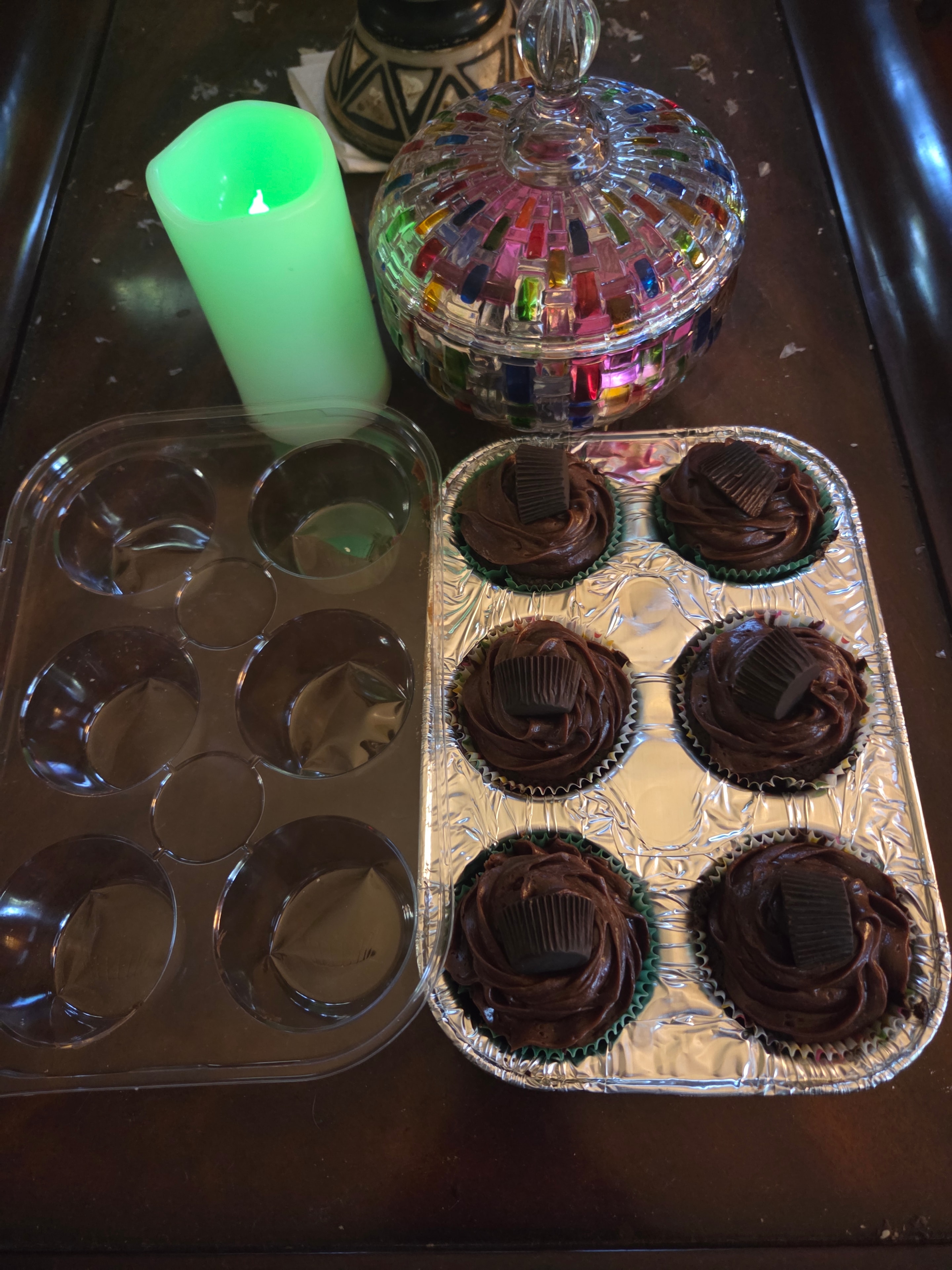 Christian's homemade chocolate cupcakes with Reese's topping